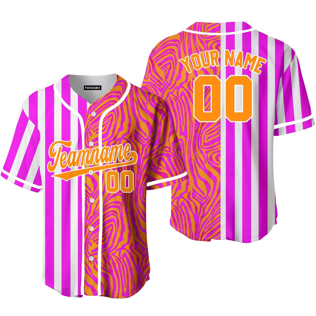 Custom Abstract Pink Purple Pinstripe Orange-White Split Fashion Baseball Jerseys For Men & Women