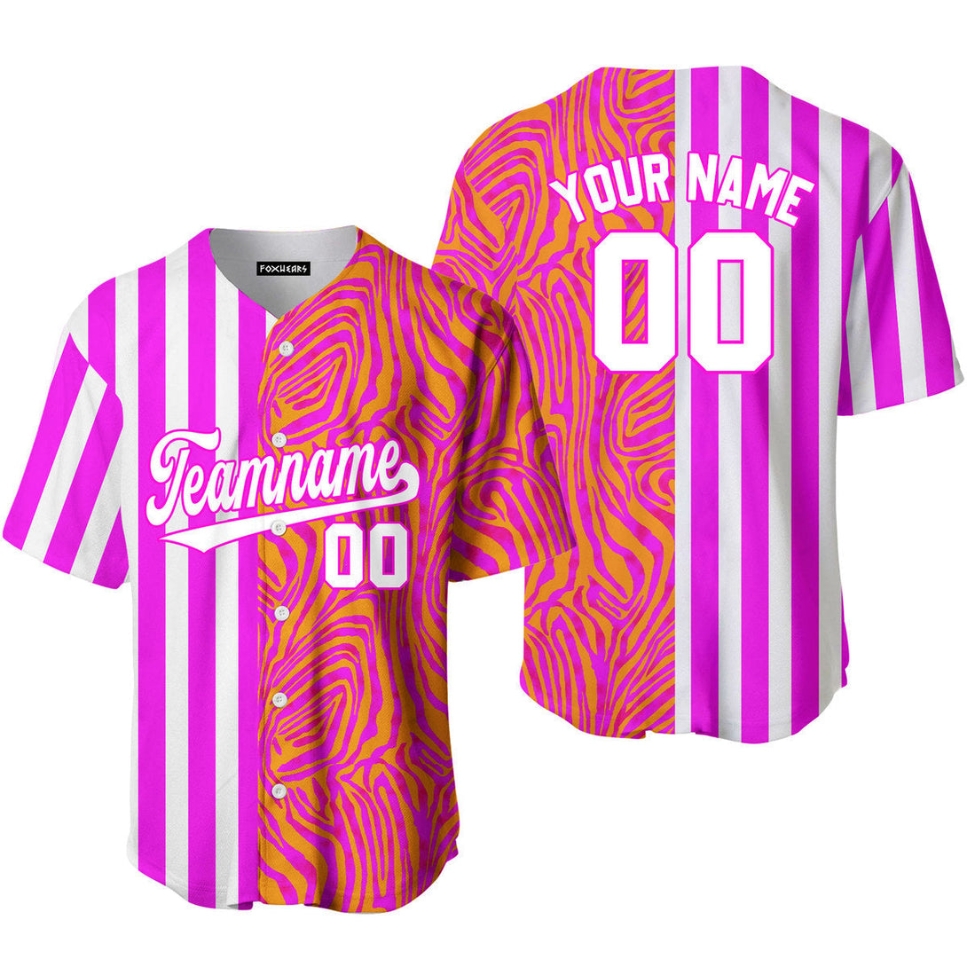 Custom Abstract Pink Purple Pinstripe White-Neon Pink Split Fashion Baseball Jerseys For Men & Women