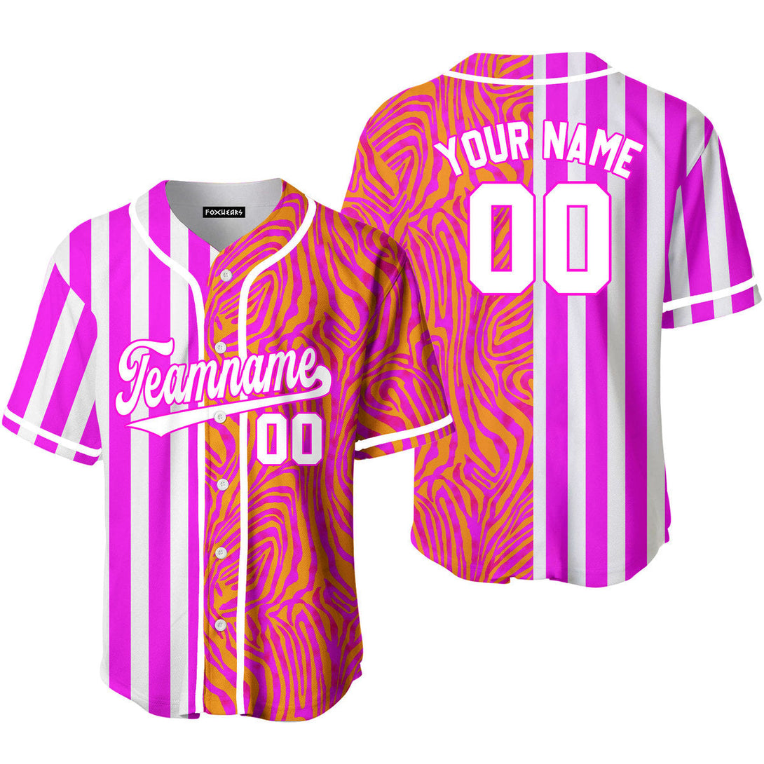 Custom Abstract Pink Purple Pinstripe White-Neon Pink Split Fashion Baseball Jerseys For Men & Women