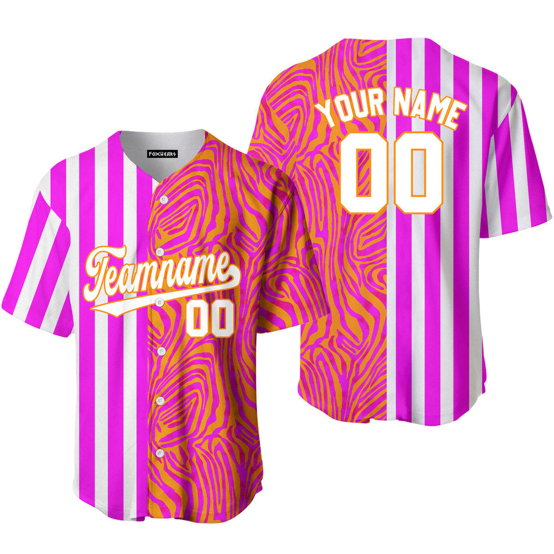 Custom Abstract Pink Purple Pinstripe White-Orange Split Fashion Baseball Jerseys For Men & Women