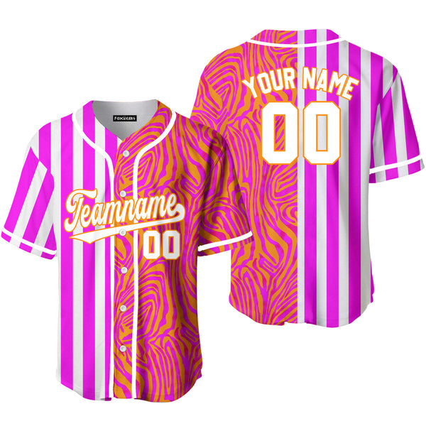 Custom Abstract Pink Purple Pinstripe White-Orange Split Fashion Baseball Jerseys For Men & Women