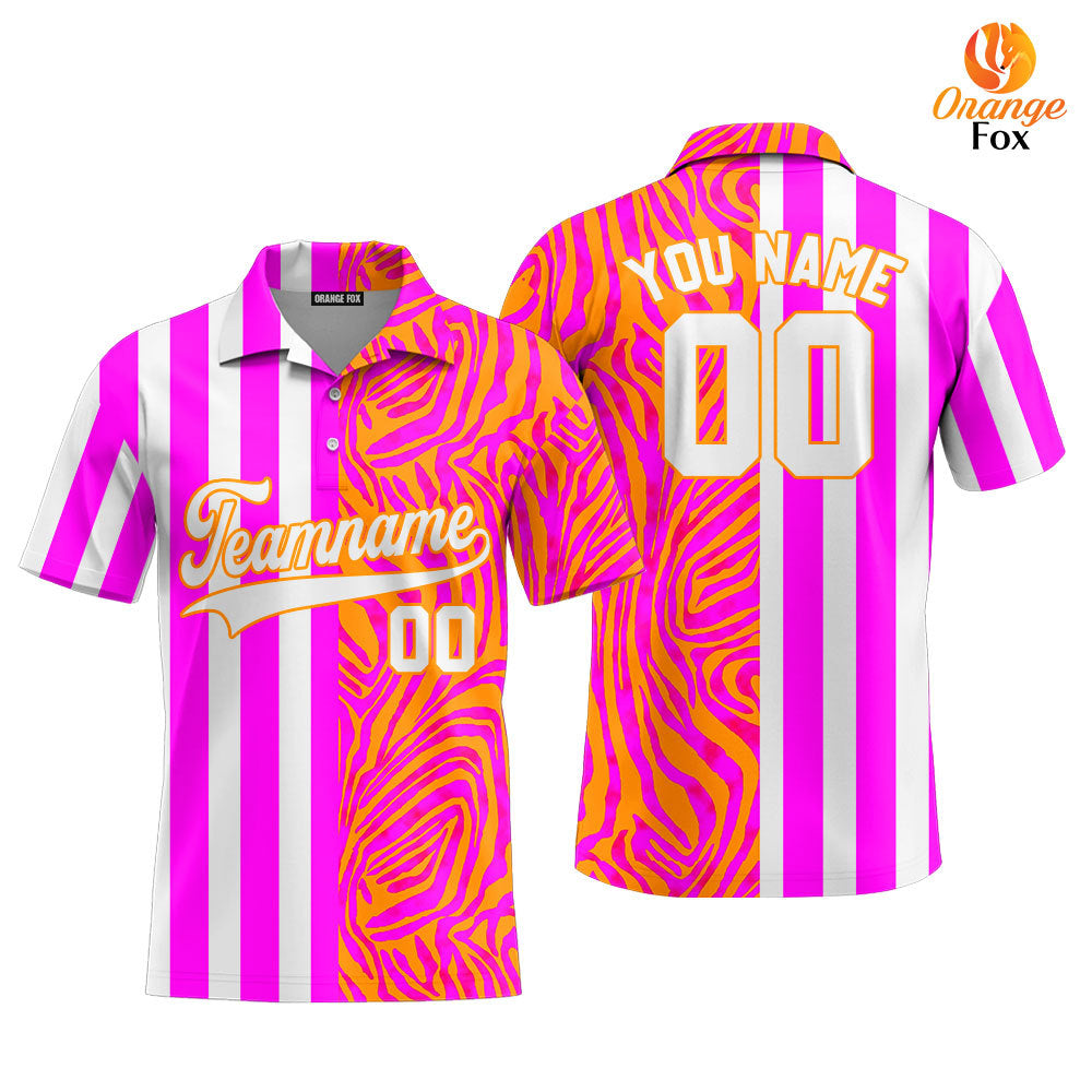 Custom Abstract Pink Purple Stripe White-Orange Split Fashion Custom Polo Shirt For Men