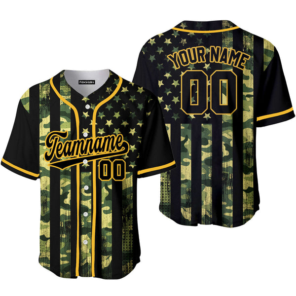 Custom American Flag Camo Style Black Yellow Baseball Jerseys For Men & Women