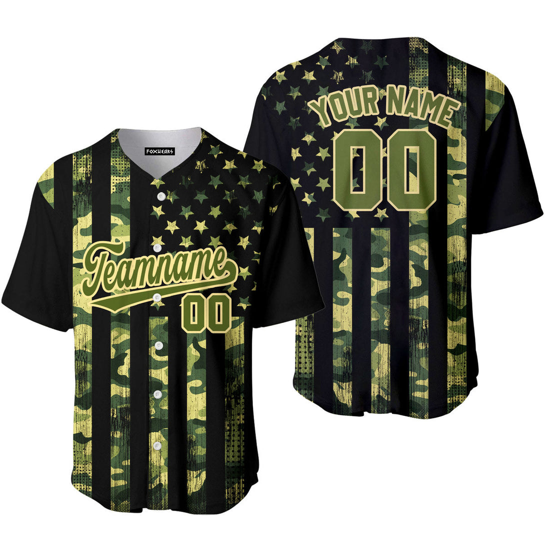 Custom American Flag Camo Style Green Cream Baseball Jerseys For Men & Women