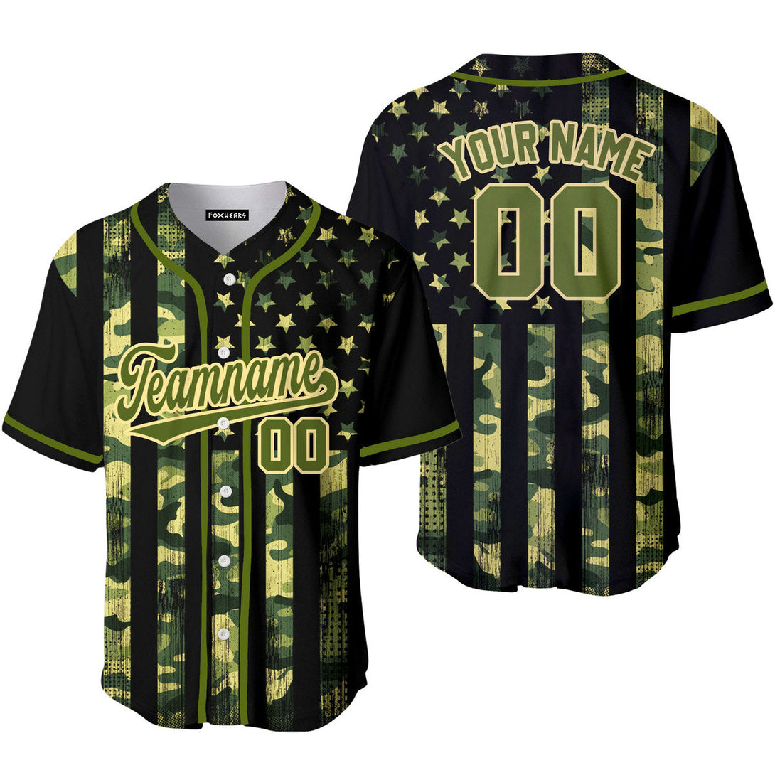 Custom American Flag Camo Style Green Cream Baseball Jerseys For Men & Women