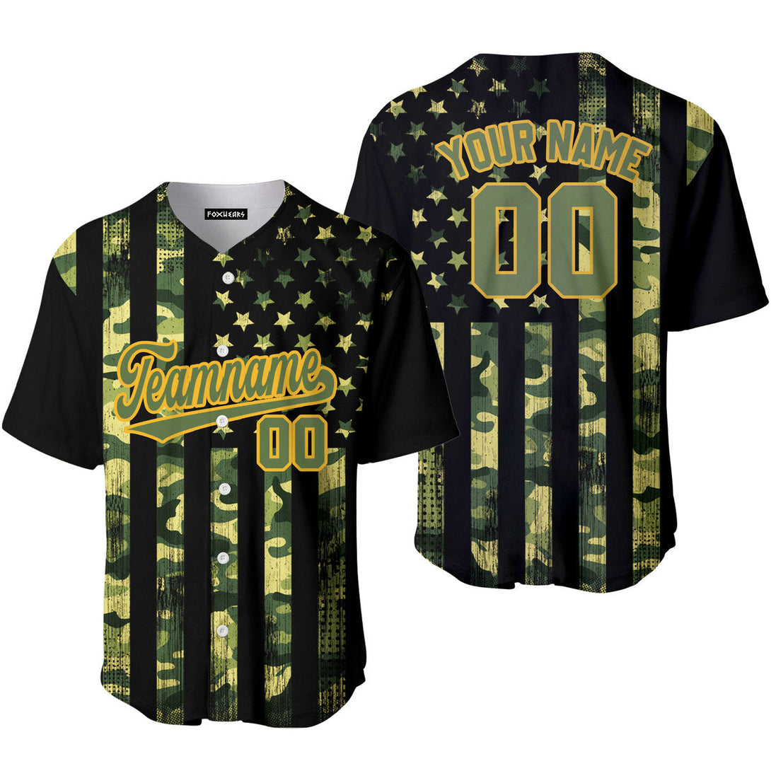 Custom American Flag Camo Style Green Yellow Baseball Jerseys For Men & Women