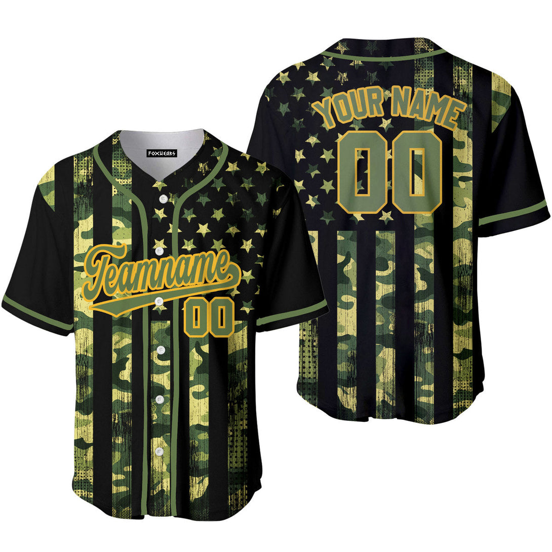 Custom American Flag Camo Style Green Yellow Baseball Jerseys For Men & Women