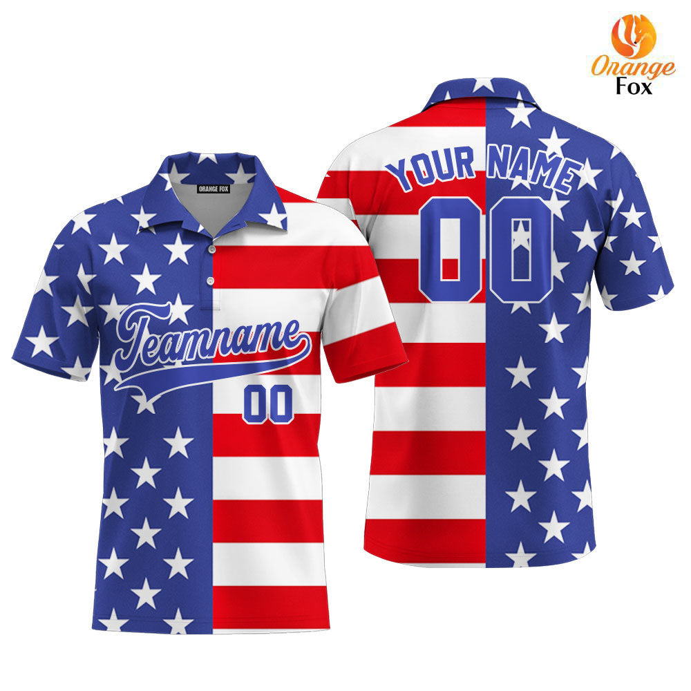 Custom American Flag White Blue Custom Polo Shirt For Men