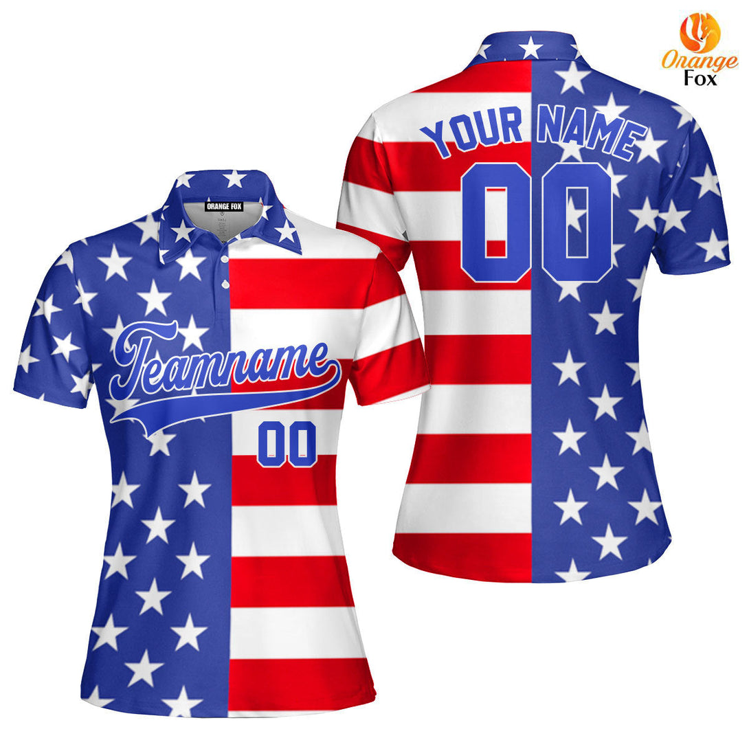 Custom American Flag White Blue Custom Polo Shirt For Women