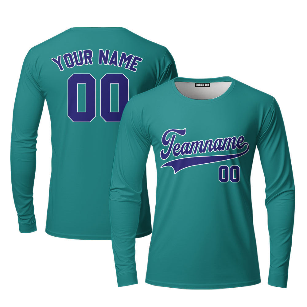 Custom Aqua Black - White Custom Long Sleeve T-Shirt For Men & Women