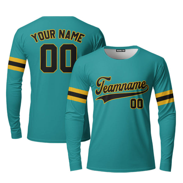 Custom Aqua Black - Yellow Custom Long Sleeve T-Shirt For Men & Women