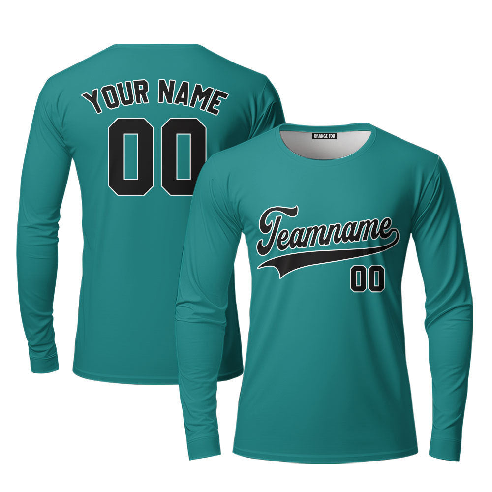 Custom Aqua Navy - White Custom Long Sleeve T-Shirt For Men & Women