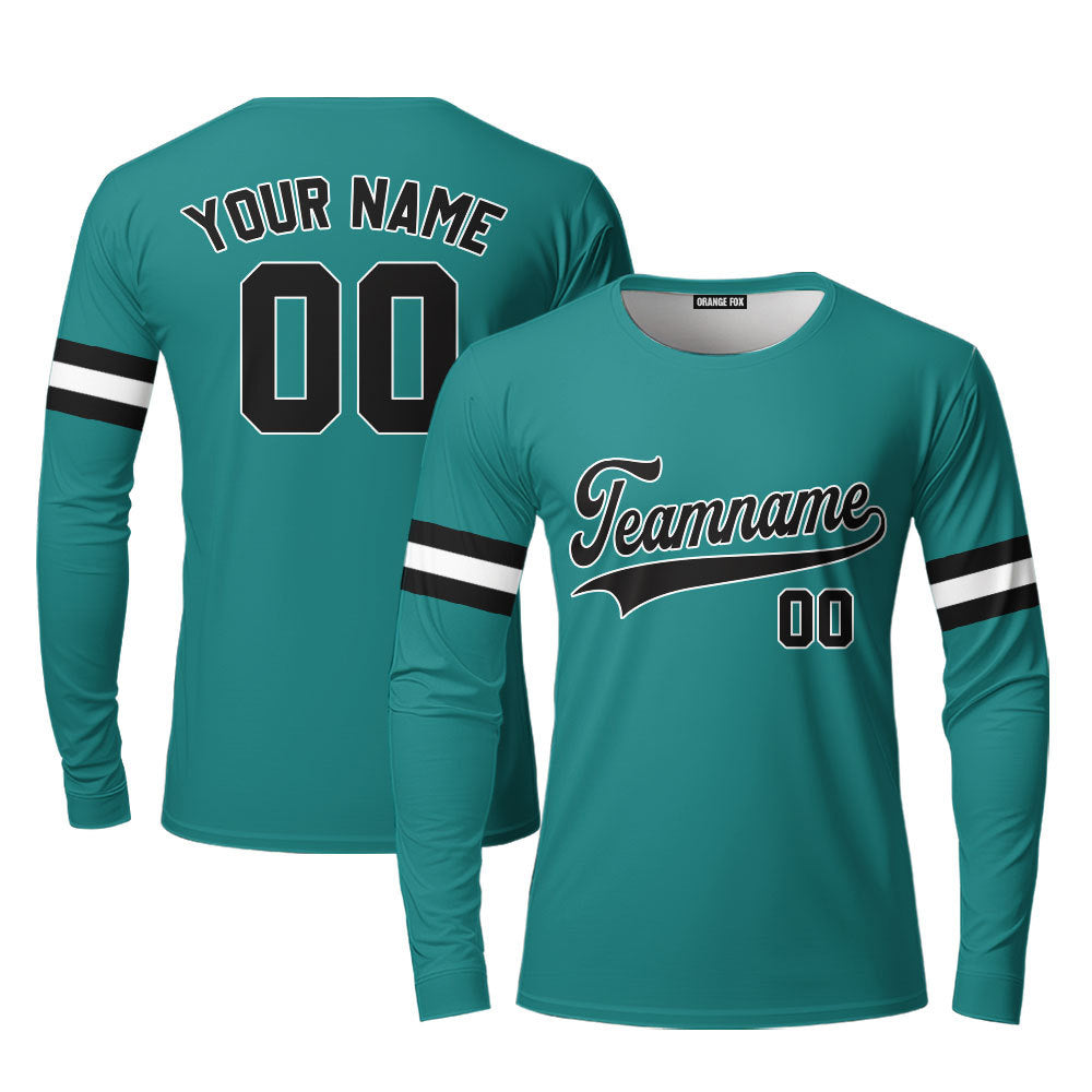 Custom Aqua Navy - White Custom Long Sleeve T-Shirt For Men & Women