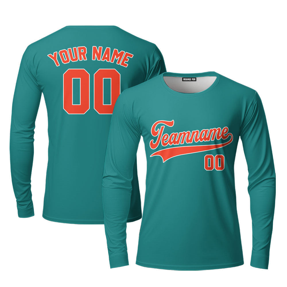 Custom Aqua Orange - White Custom Long Sleeve T-Shirt For Men & Women