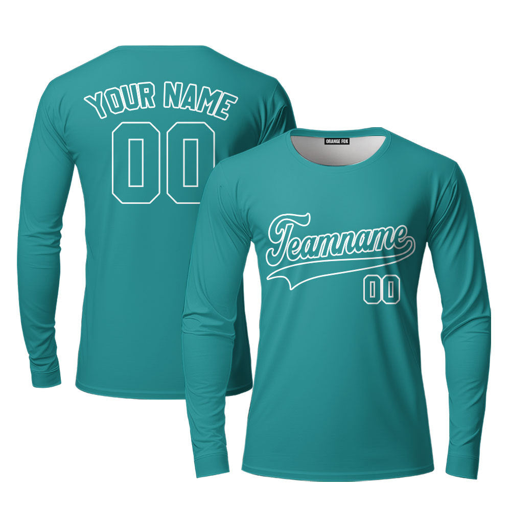 Custom Aqua White Custom Long Sleeve T-Shirt For Men & Women