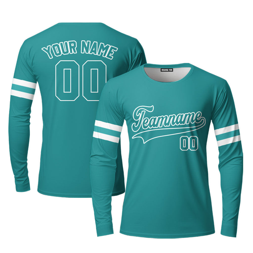 Custom Aqua White Custom Long Sleeve T-Shirt For Men & Women