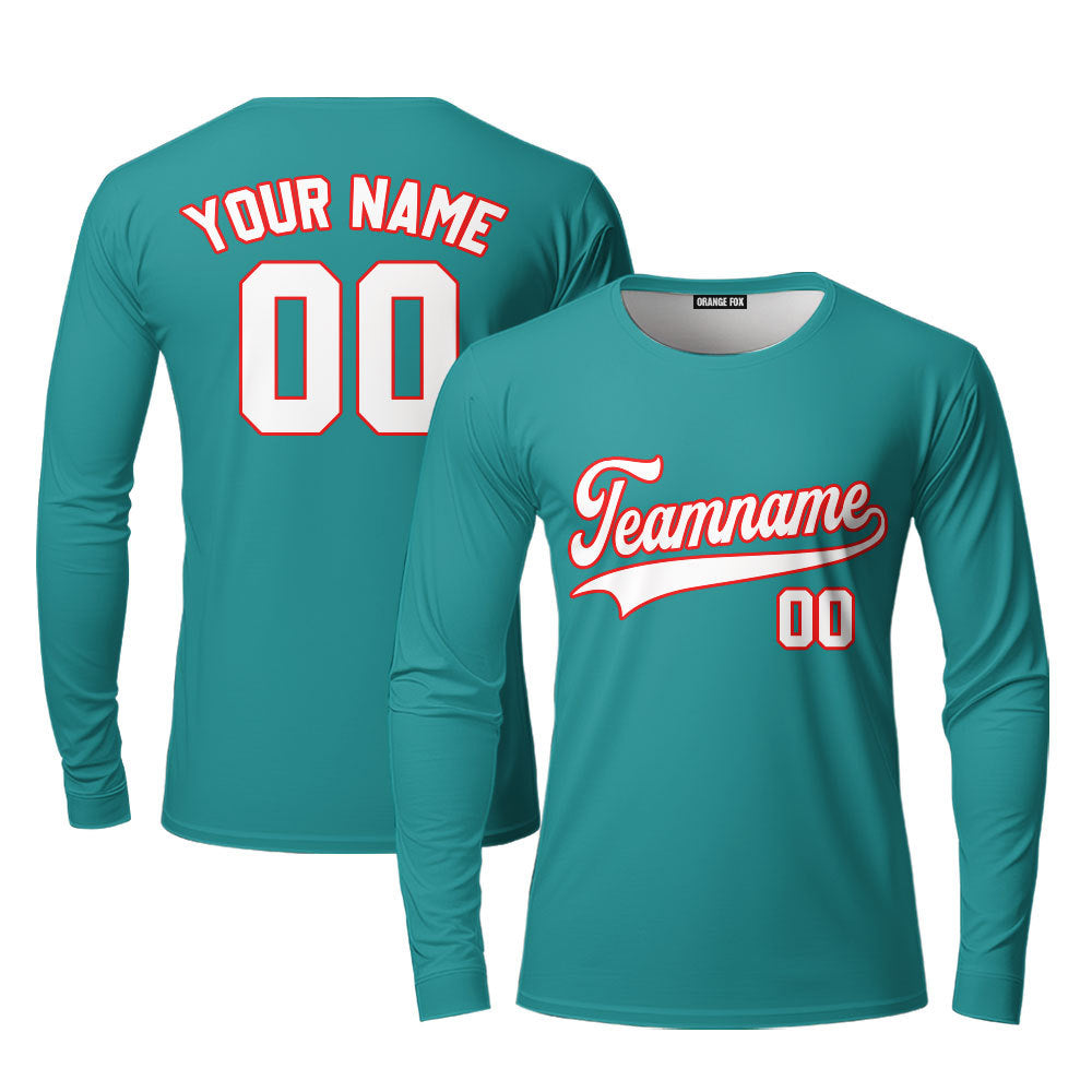 Custom Aqua White - Orange Custom Long Sleeve T-Shirt For Men & Women