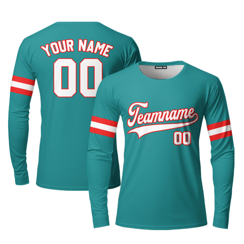 Custom Aqua White - Orange Custom Long Sleeve T-Shirt For Men & Women