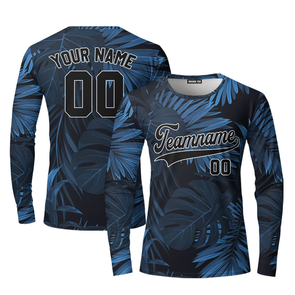 Custom Authentic Tropical Pattern Black White Custom Long Sleeve T-Shirt For Men & Women