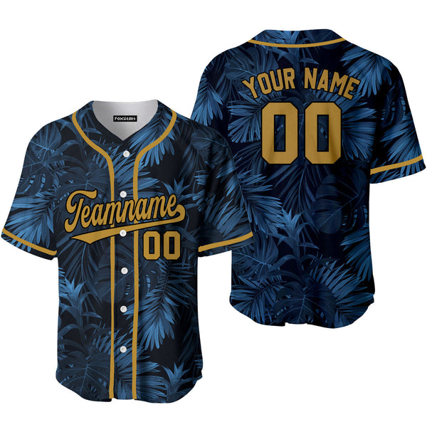 Custom Authentic Tropical Pattern Gold Black Custom Baseball Jerseys For Men & Women