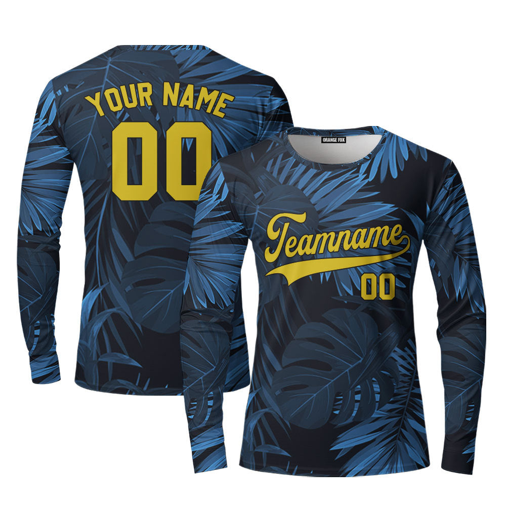 Custom Authentic Tropical Pattern Gold Black Custom Long Sleeve T-Shirt For Men & Women