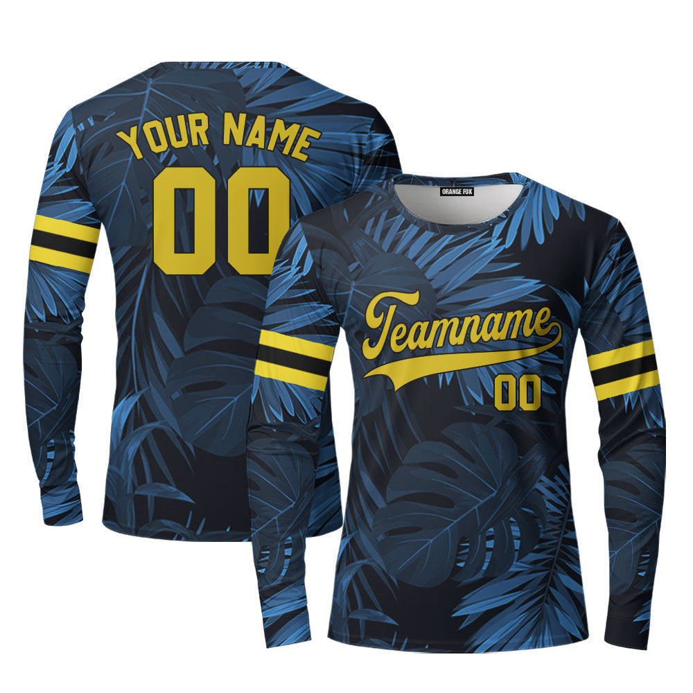 Custom Authentic Tropical Pattern Gold Black Custom Long Sleeve T-Shirt For Men & Women