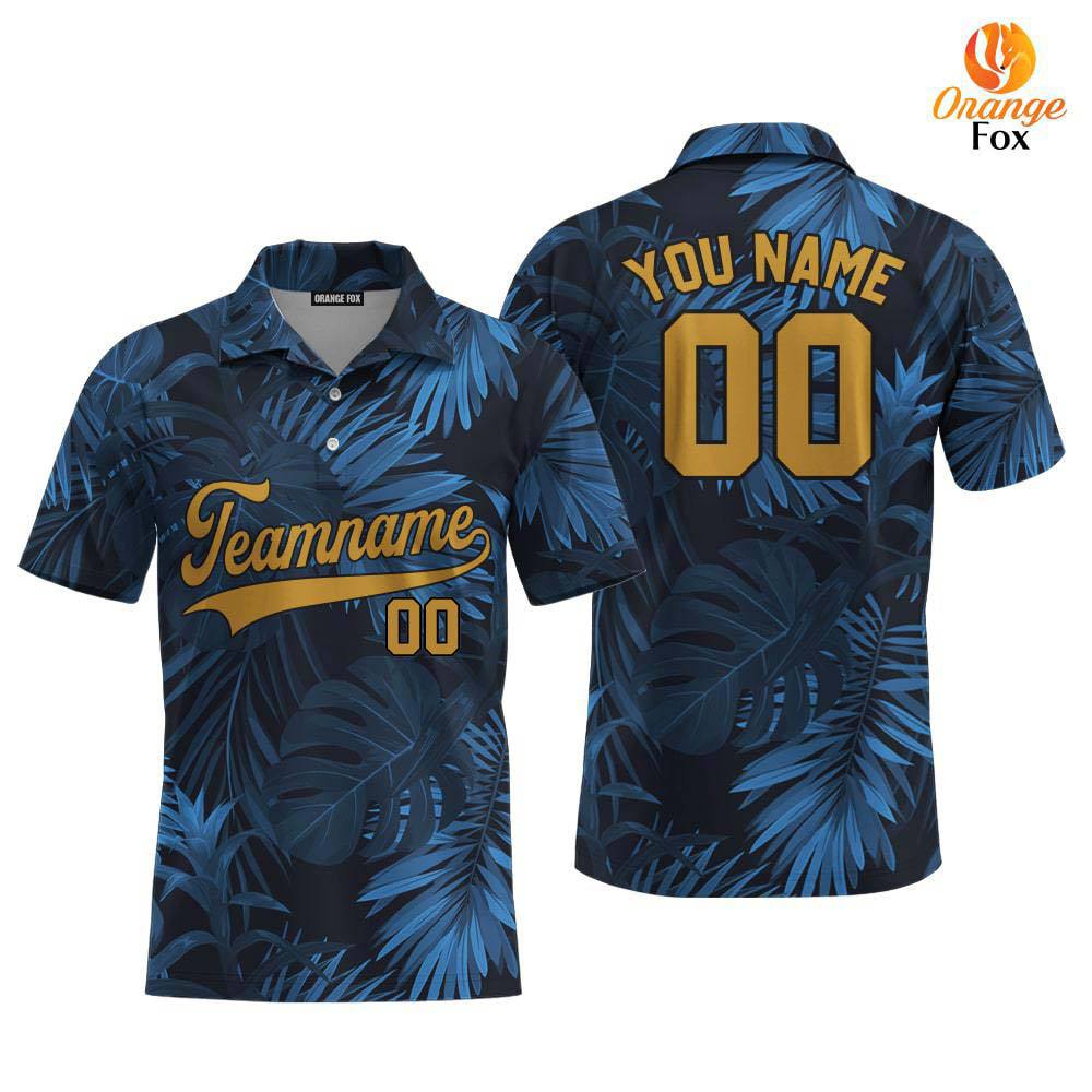 Custom Authentic Tropical Pattern Gold Black Custom Polo Shirt For Men