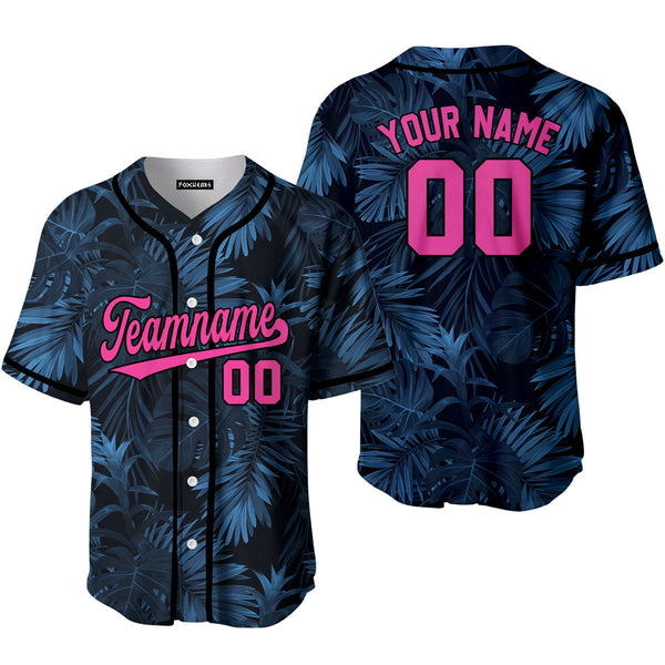 Custom Authentic Tropical Pattern Pink Black Custom Baseball Jerseys For Men & Women