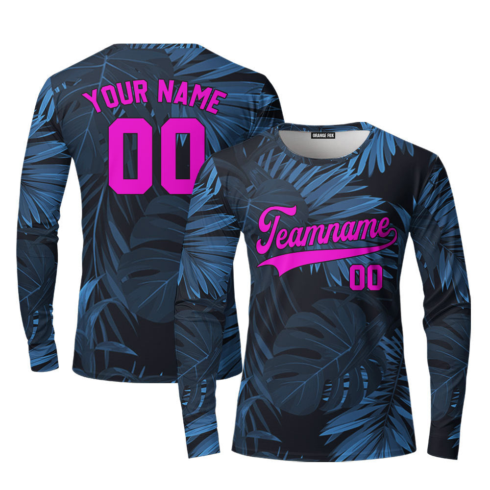 Custom Authentic Tropical Pattern Pink Black Custom Long Sleeve T-Shirt For Men & Women