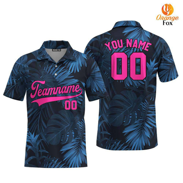 Custom Authentic Tropical Pattern Pink Black Custom Polo Shirt For Men