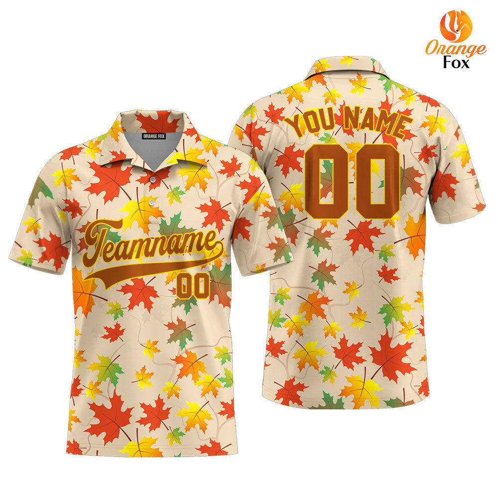 Custom Autumn Leaves Brown Yellow Custom Polo Shirt For Men