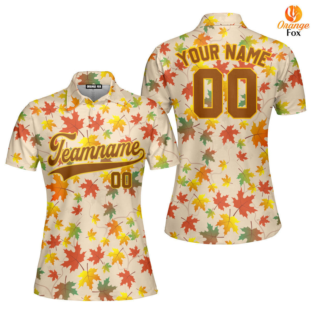 Custom Autumn Leaves Brown Yellow Custom Polo Shirt For Women