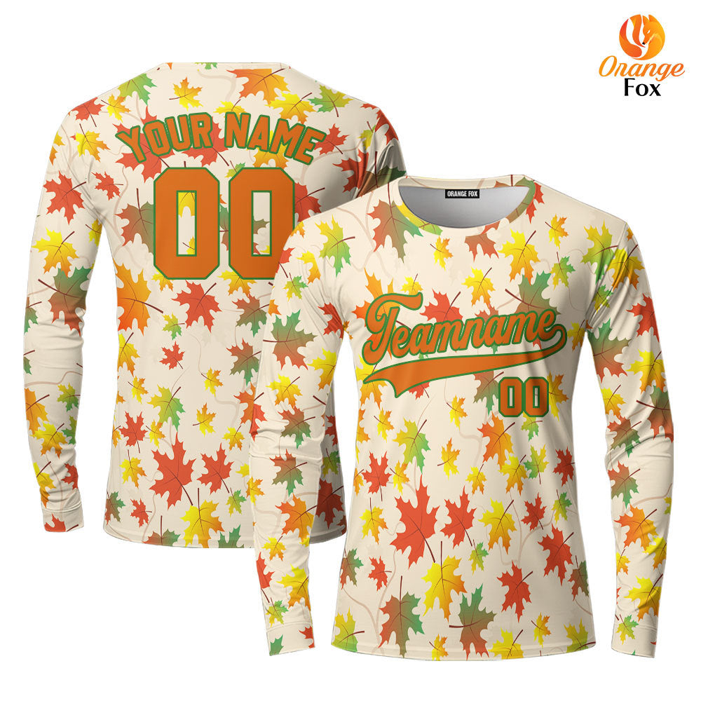 Custom Autumn Leaves Orange Green Custom Long Sleeve T-Shirt For Men & Women