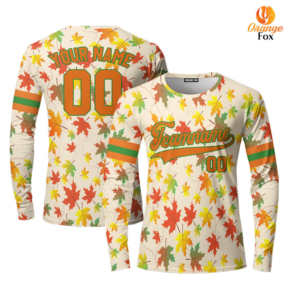 Custom Autumn Leaves Orange Green Custom Long Sleeve T-Shirt For Men & Women