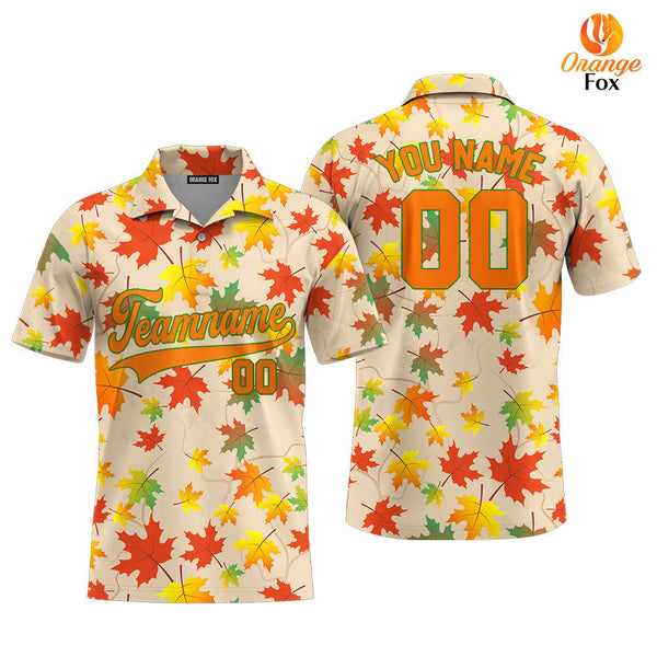 Custom Autumn Leaves Orange Green Custom Polo Shirt For Men