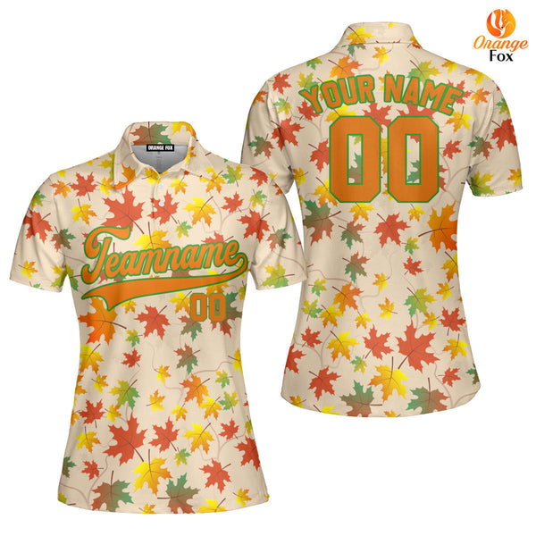 Custom Autumn Leaves Orange Green Custom Polo Shirt For Women