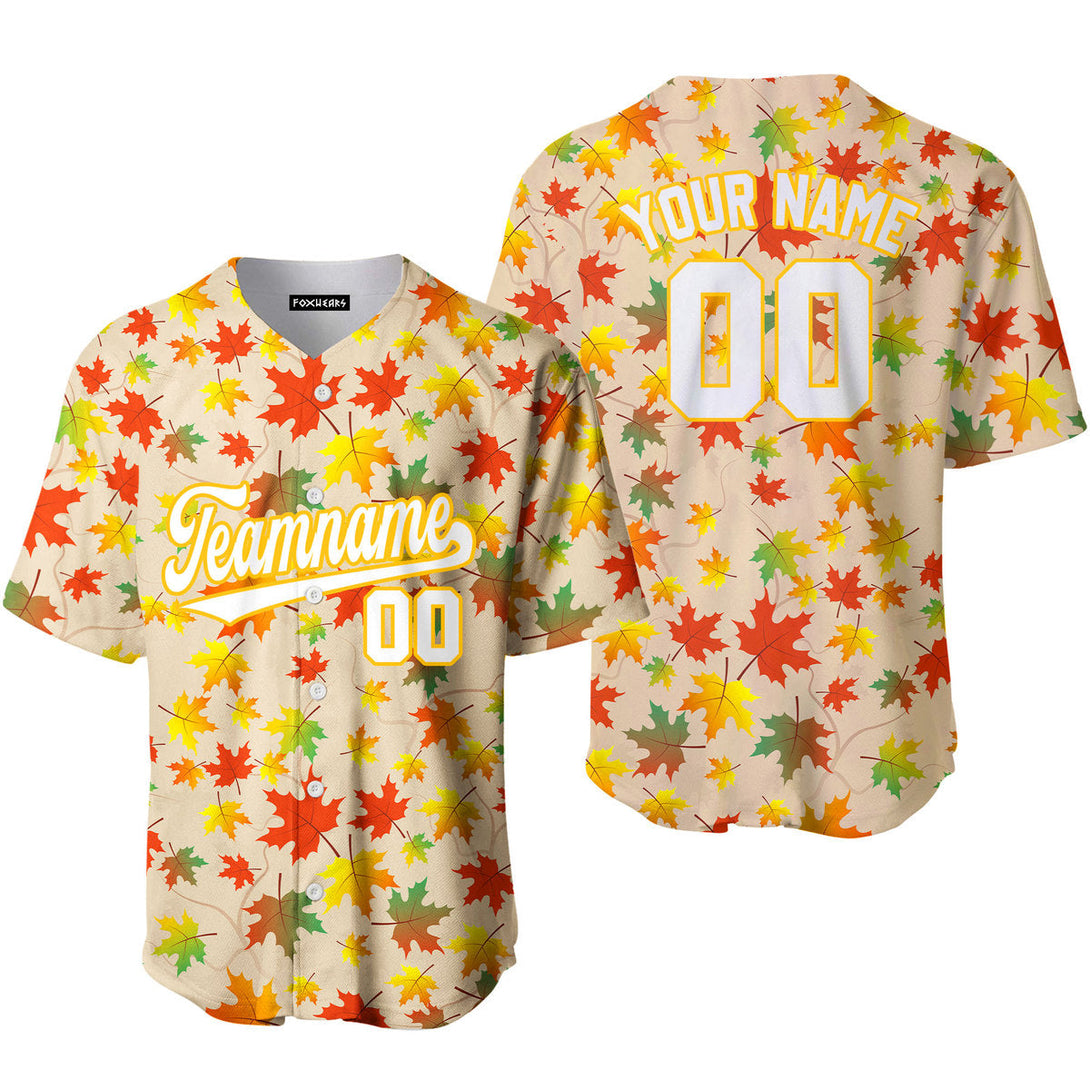 Custom Autumn Leaves White Yellow Custom Baseball Jerseys For Men & Women