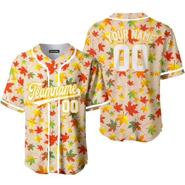 Custom Autumn Leaves White Yellow Custom Baseball Jerseys For Men & Women
