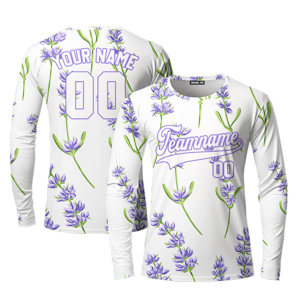 Custom Beautiful Lavender Pattern Violet Green Custom Long Sleeve T-Shirt For Men & Women