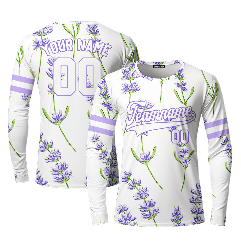 Custom Beautiful Lavender Pattern Violet Green Custom Long Sleeve T-Shirt For Men & Women