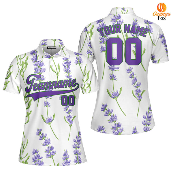 Custom Beautiful Lavender Pattern Violet Green Custom Polo Shirt For Women