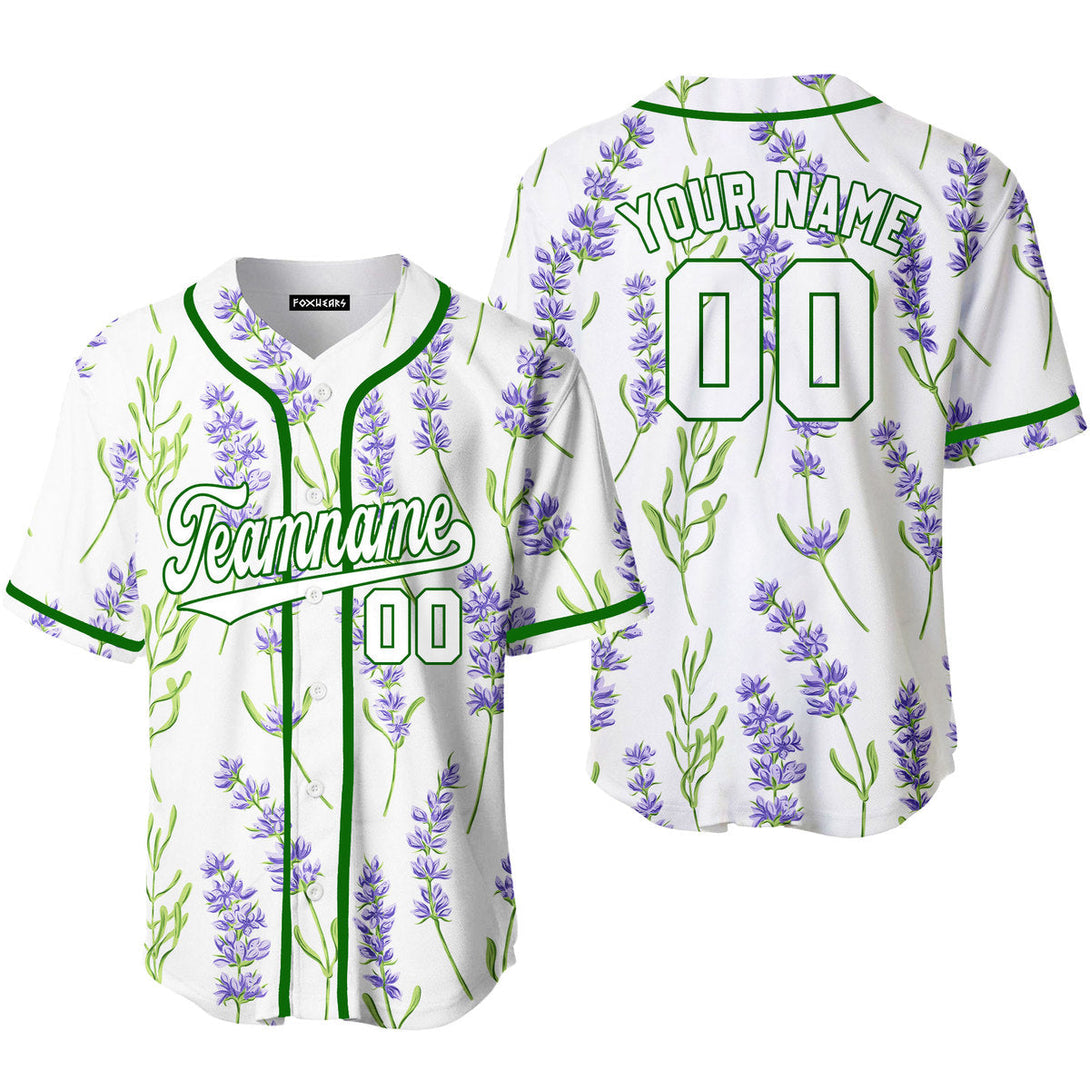 Custom Beautiful Lavender Pattern White Green Custom Baseball Jerseys For Men & Women