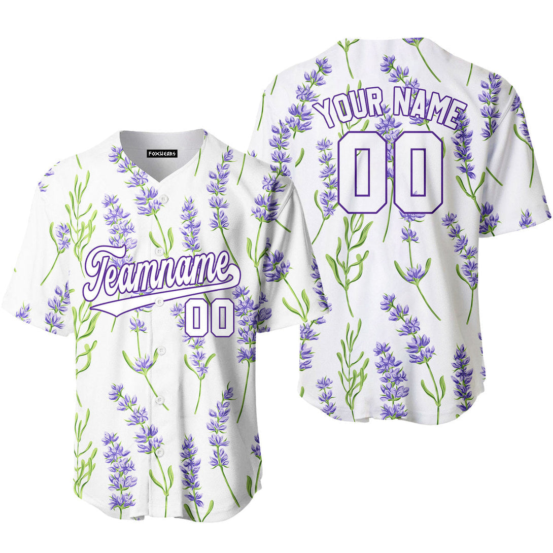 Custom Beautiful Lavender Pattern White Purple Custom Baseball Jerseys For Men & Women