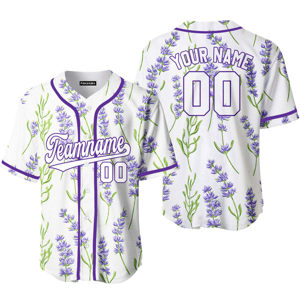 Custom Beautiful Lavender Pattern White Purple Custom Baseball Jerseys For Men & Women