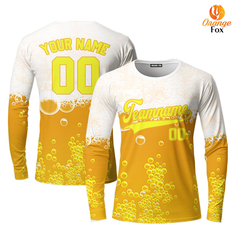 Custom Beer Bubbles Pattern On Gold Custom Long Sleeve T-Shirt For Men & Women