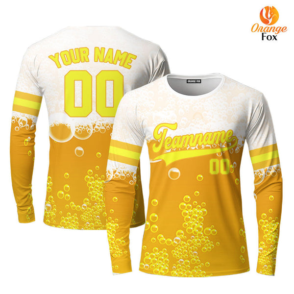 Custom Beer Bubbles Pattern On Gold Custom Long Sleeve T-Shirt For Men & Women