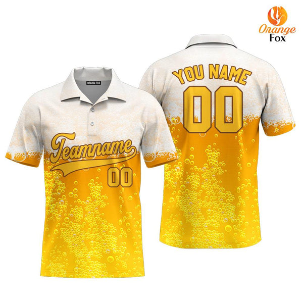 Custom Beer Bubbles Pattern On Gold Custom Polo Shirt For Men