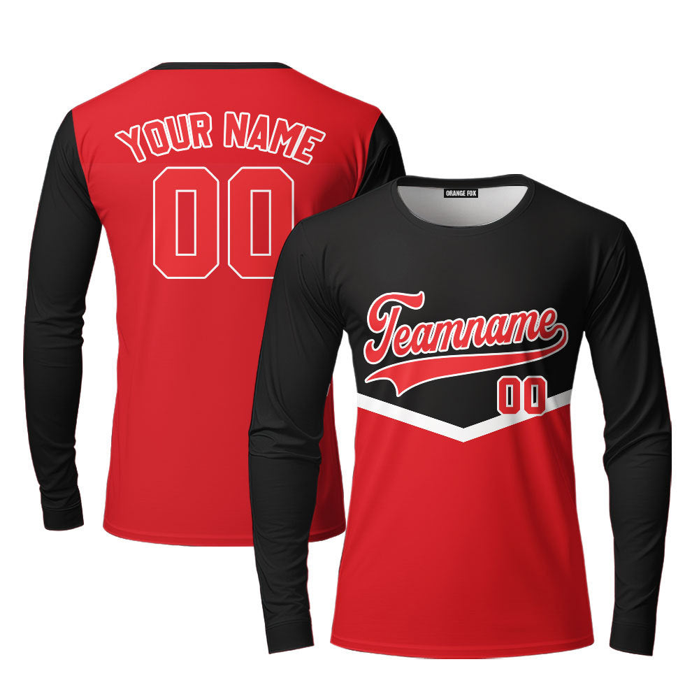 Custom Black And Red Custom Long Sleeve T-Shirt For Men & Women