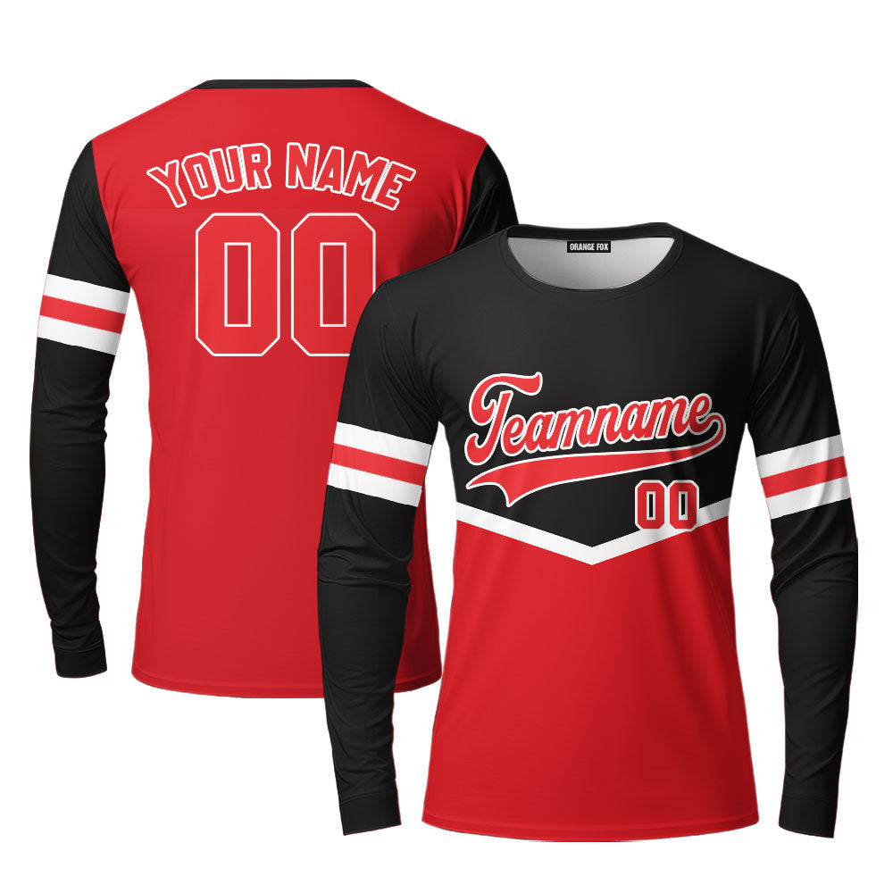 Custom Black And Red Custom Long Sleeve T-Shirt For Men & Women