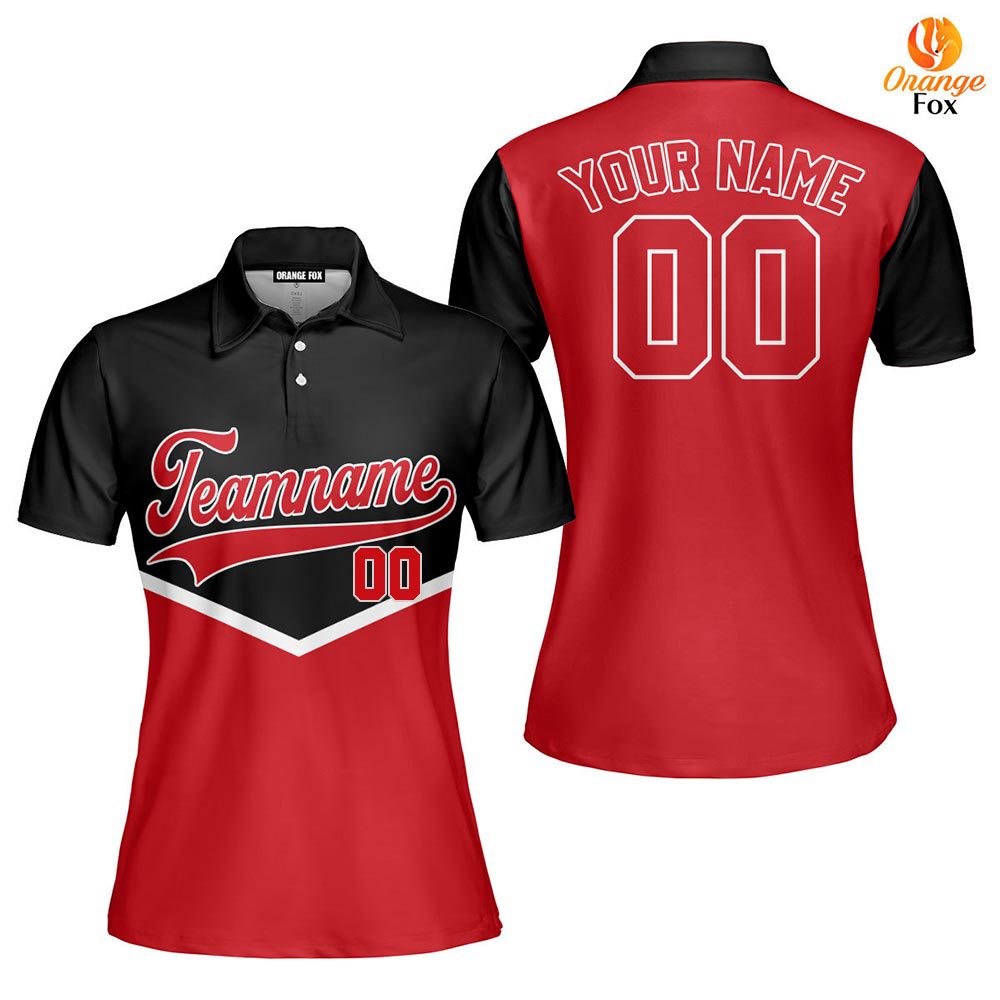 Custom Black And Red Custom Polo Shirt For Women